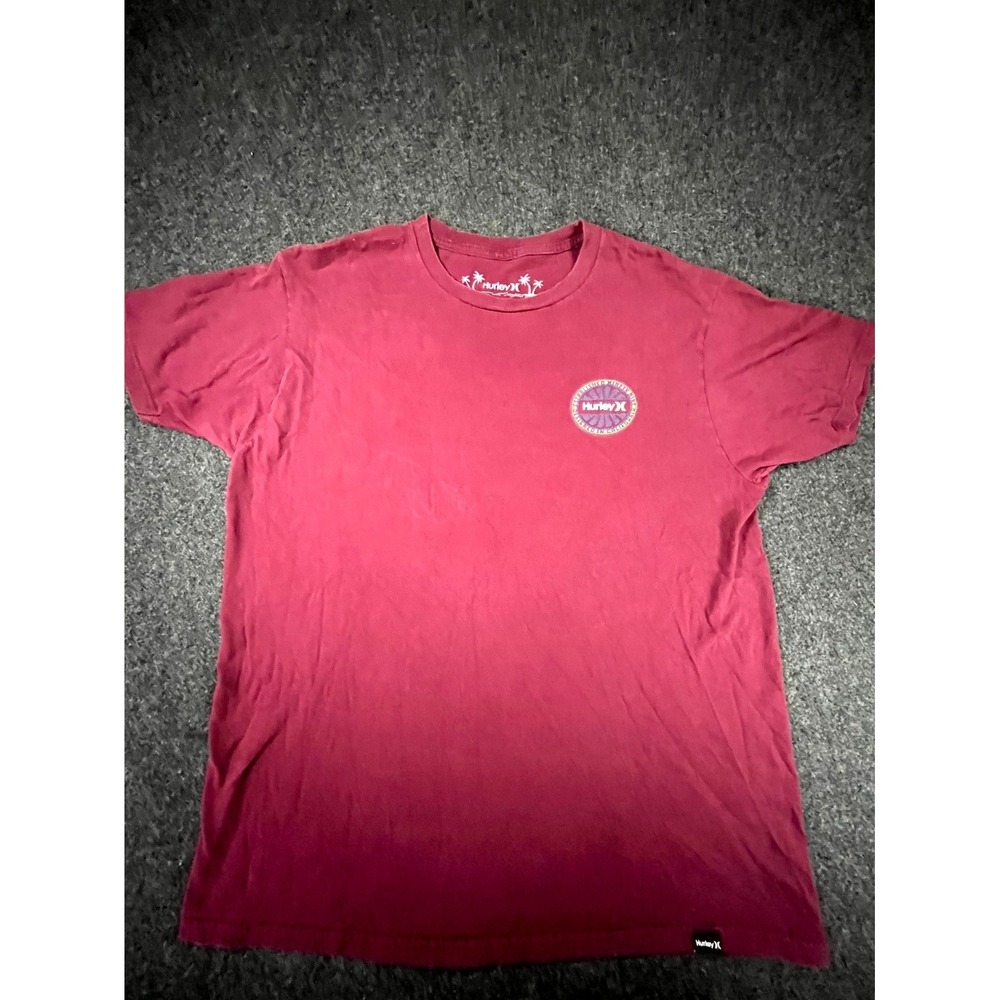 Hurley T Shirt Boys Large Burgundy Palm Tree Graphic Print Logo Cotton Casual